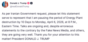 Trump Extends Pause on Strikes Against Iranian Energy Sites Till April 6 Amid Ongoing Talks