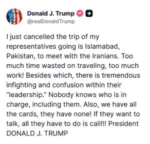 Trump Cancels Islamabad Visit, Slams Iran Leadership Amid Rising Tensions