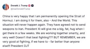 Donald Trump Says Strait of Hormuz “Permanently Opened,” China Welcomes Move