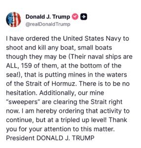 Donald Trump Orders U.S. Navy to Destroy Mine Threats in Strait of Hormuz