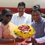 President Droupadi Murmu Arrives in Jharsuguda, Warmly Received by Odisha CM Mohan Charan Majhi