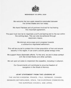 Keir Starmer Welcomes US-Iran Ceasefire, Urges Global Efforts for Lasting Peace and Strait of Hormuz Stability