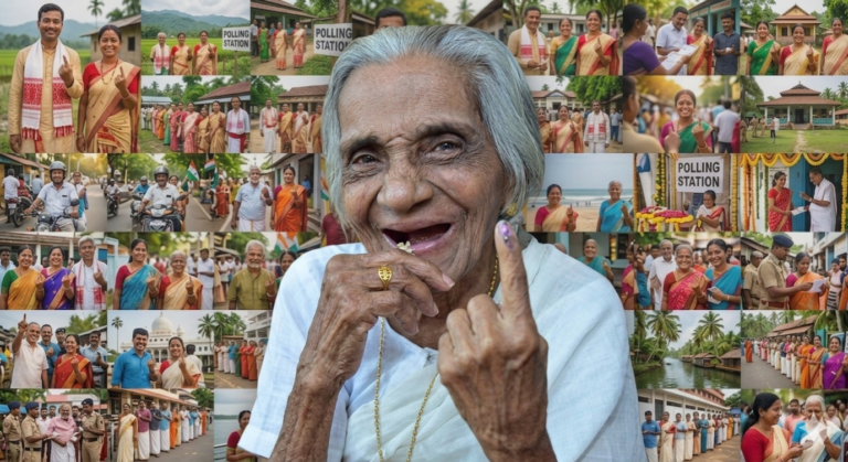 Age Knows No Limits: 90-Year-Old P. Narayani Casts Her Vote, Raising Her Inked Finger in a Triumph of Democracy