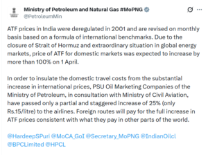 India Imposes Partial ATF Price Hike to Shield Domestic Airlines Amid Global Fuel Crisis