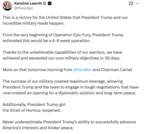 Karoline Leavitt Praises ‘Operation Epic Fury’ Success, Highlights Diplomatic Breakthrough
