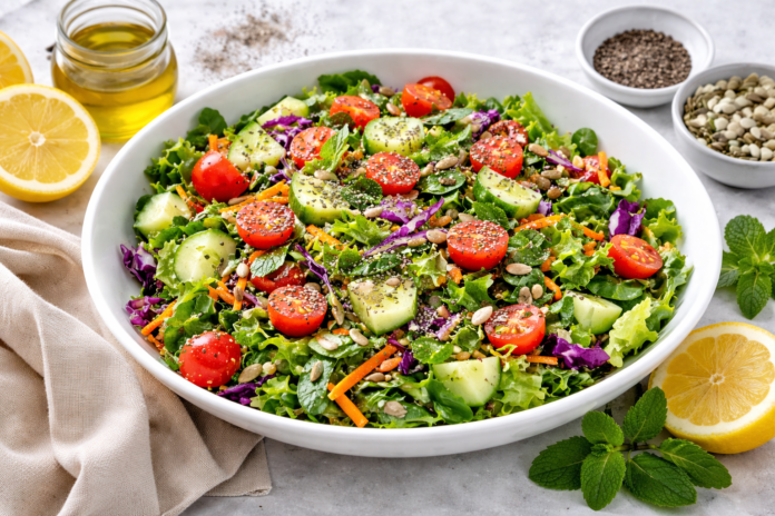 Summer detox salad with seeds and lemon dressing