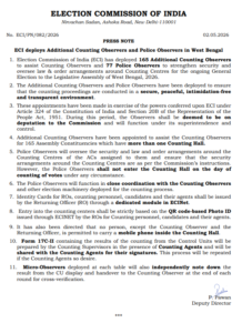 ECI Deploys 165 Additional Counting Observers, 77 Police Observers to Ensure Smooth Bengal Election Counting 2026