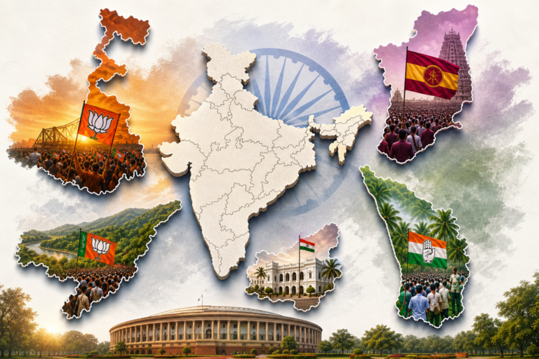 Election 2026 Results: State-wise Tally Across Bengal, Tamil Nadu, Kerala, Assam & Puducherry